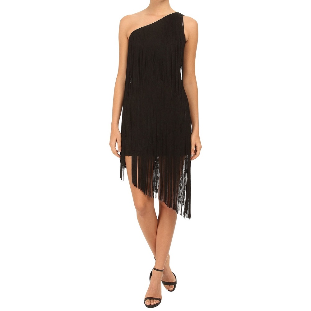Aidan Mattox one shoulder fringed cocktail dress